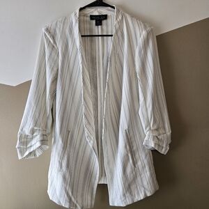 Rachel Zoe Women's Open Front Jacket Size S White & Black Striped with Pockets